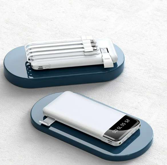 Ultra-Thin Portable Power Bank with Built-in Cable