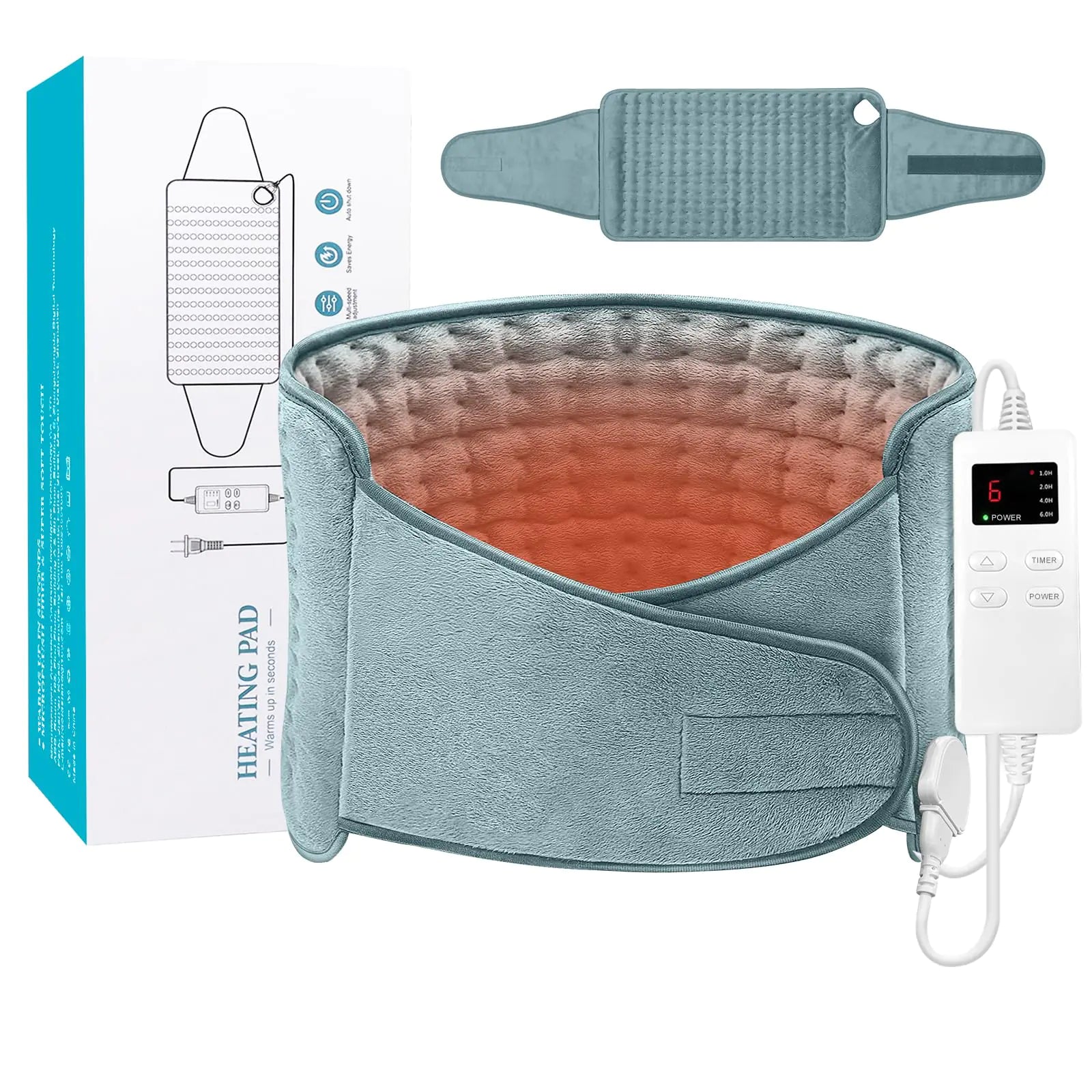 Heating Pad for Back Pain and Cramps Relief Menstrual Heating Pad for Period Cramps with 4 Timer Auto Shut Off & 6 Heat Setting Large Electric Heat Pad with Belt Dry & Moist Therapy (12"x24"+20)